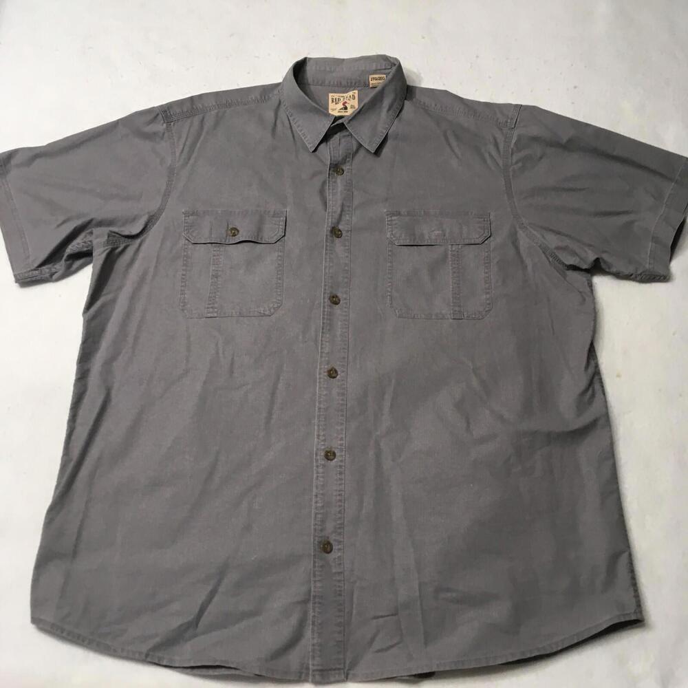 RedHead Mens gray Short Sleeve Button Up Casual Shirt 2XL